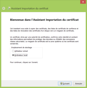 Assistant import certificat IE 10