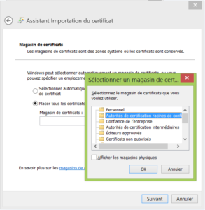 Installation certificat racine Windows 8